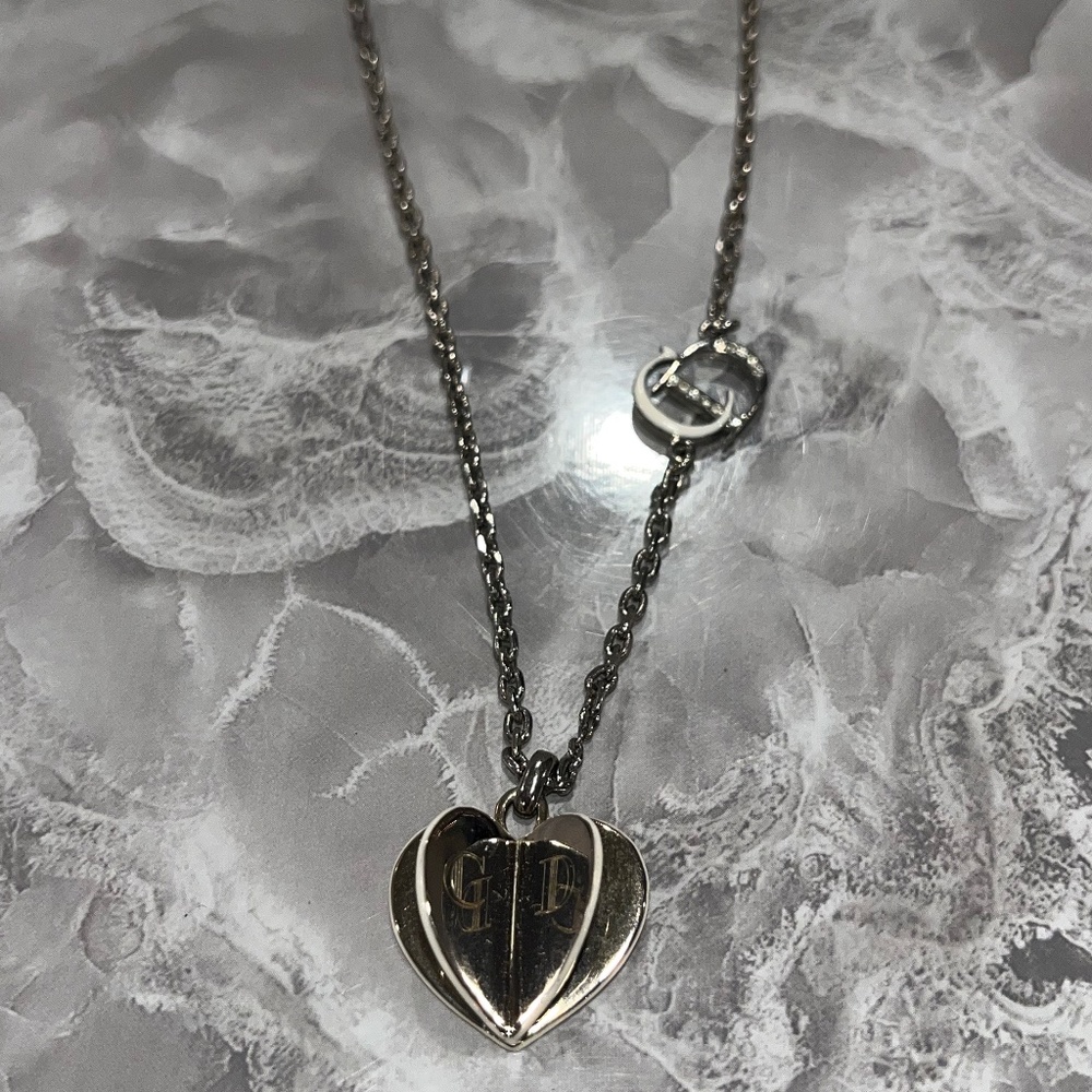 Christian Dior CD mirror heart pendant crystal necklace